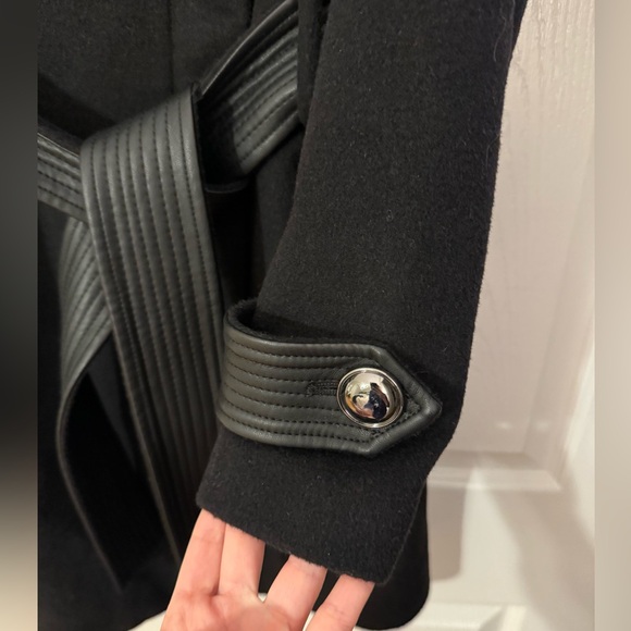 Badgley Mischka Collection Faux Leather Trim Wool Blend Coat - Picture 8 of 12